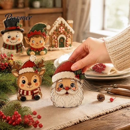 Decorative Christmas Scene Set 6Pcs Wooden Tabletop Signs, Xmas Sign Decor, Santa Winter Holiday Home Accents Snowman Reindeer Gingerbread House