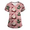 Plus SizePrinted Scrub Working Uniform Tops For Women's Cross V-Neck Print Short Sleeve Fun T-Shirts Workwear Tee With Pockets