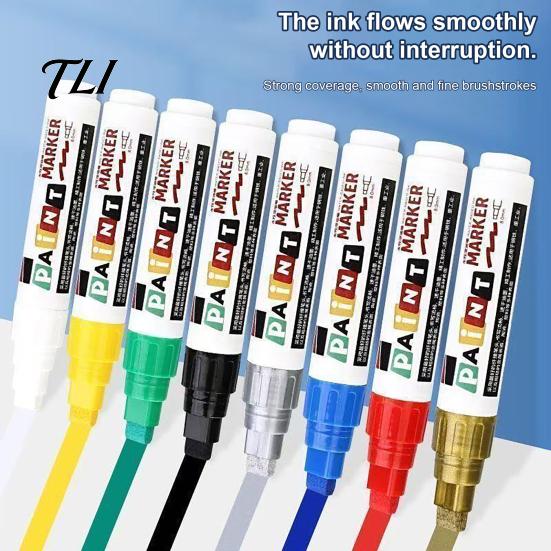 Plastic Surface Paint Pens 12 Colors Flat Tip Marker, Oil Based Broad Pen for Metal Tire Steel Glass Leather, Waterproof Quick Dry Touch Up