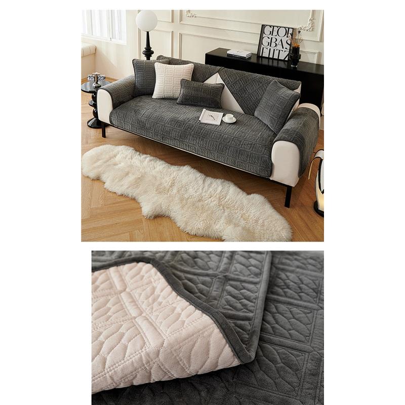 Plush Sofa Cover Thick Fleece Couch Cushion Winter Non-Slip Fabric Sofa Mat Slipcover Simple Design