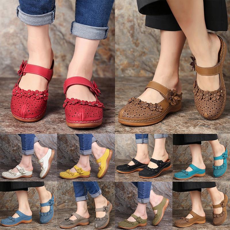 Women Summer Open Toe Floral Beach Walking Slip-on Sandals With Wedge Heel**