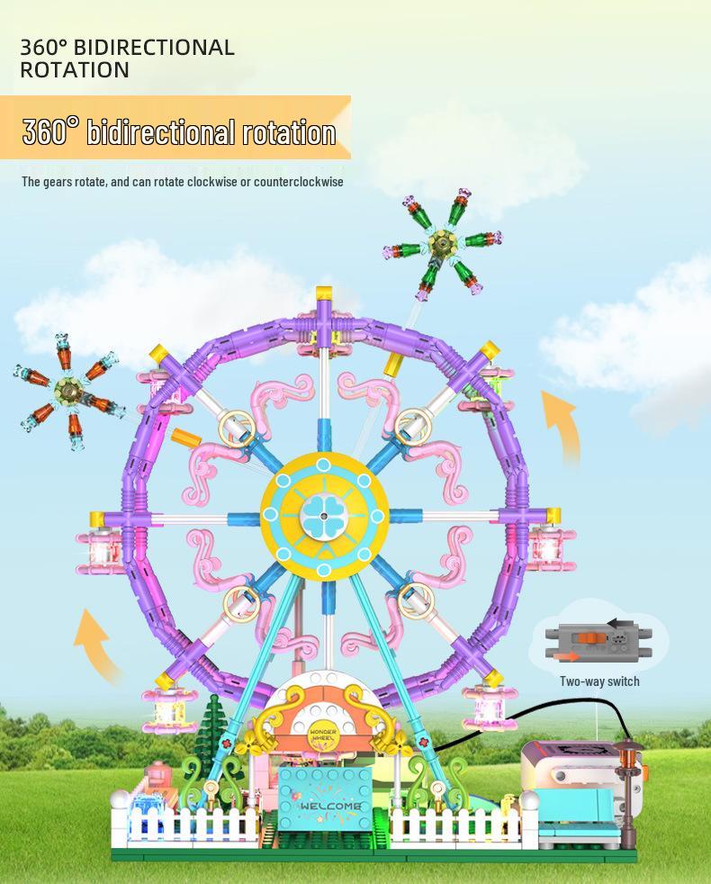 Elektrisches drehendes Riesenrad Bausteine mit bunten Lichtern - Kreatives Konstruktionsspielzeug & Dekoration
