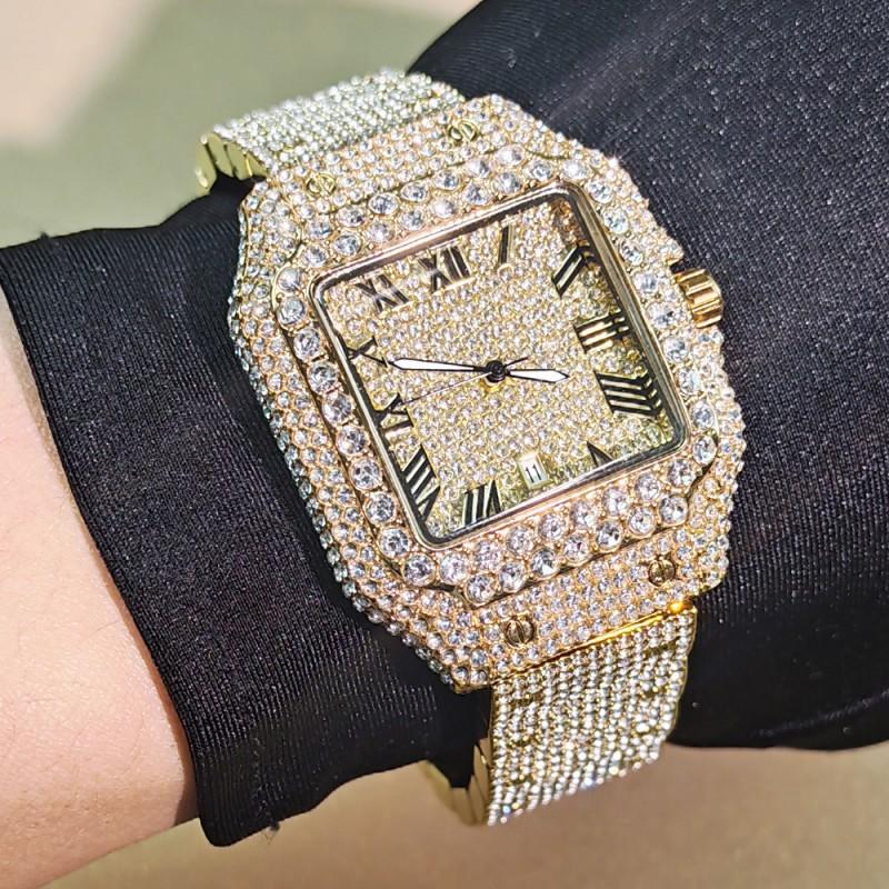 Hip Hop Full Quartz Wristwatch Men Couple Waterproof Calendar Business Style