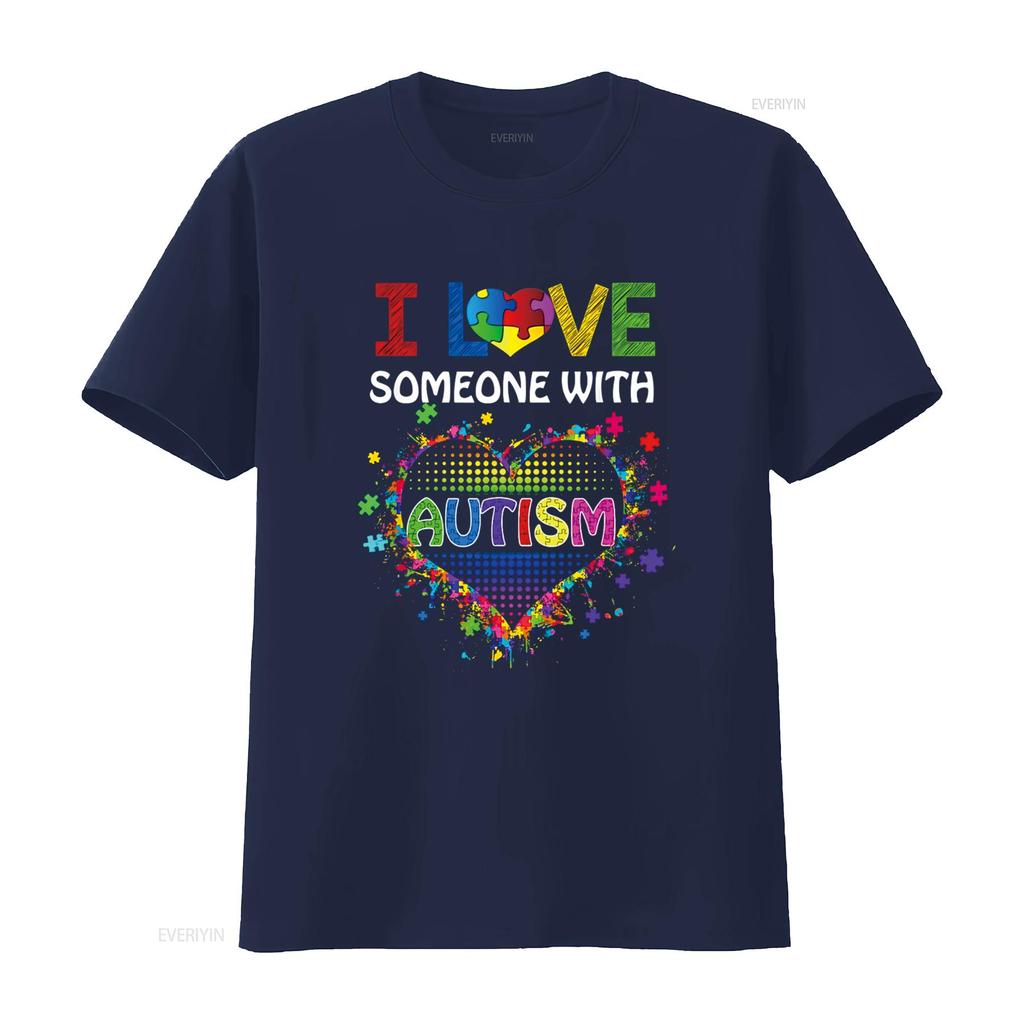 Autism Awareness T Shirt Mom I Love Someone with Vintage Washed Stylish Casual Versatile Stretched Homme Fashion Graphic