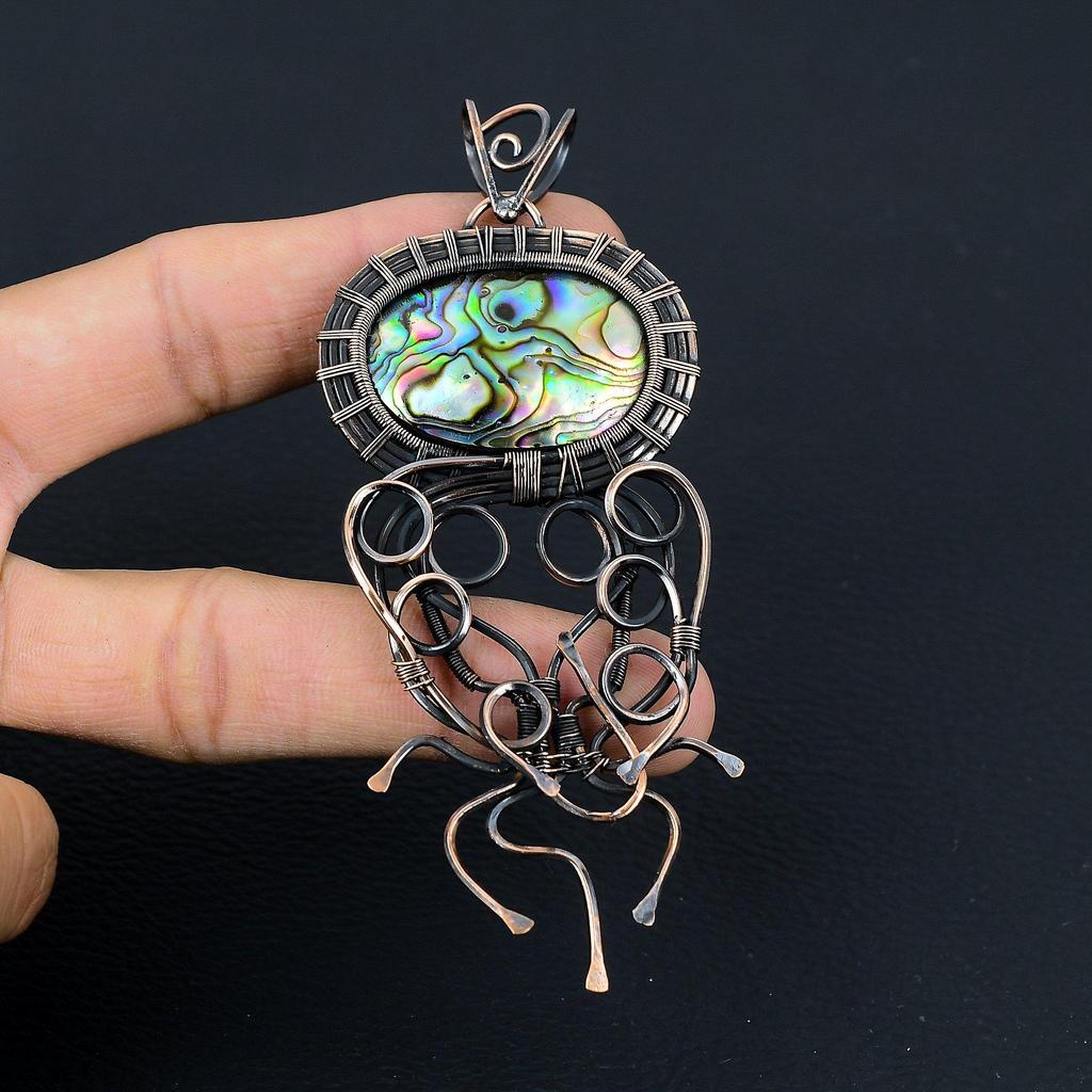 Abalone-Muschel-Edelstein, Kupferdraht, handgefertigter Anhänger-Schmuck