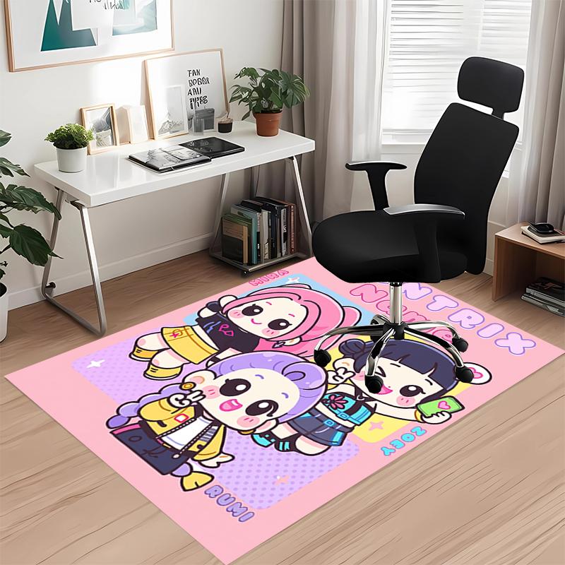 Custom Name Kpop Demon Hunters Printed Carpet Rug For Office Chair Living Room Bedroom Kitchen Room Decor Gifts