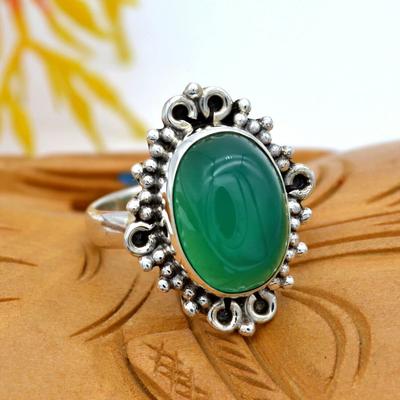Grüner Onyx Ring Handarbeit 925 Sterling Silber Ring, Silber Onyx Ring, böhmischer Schmuck