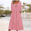 In Stock: 2026 Spring/Autumn European-American Waist-Cinching Casual Dress with Heart Detail and Tiered Hem