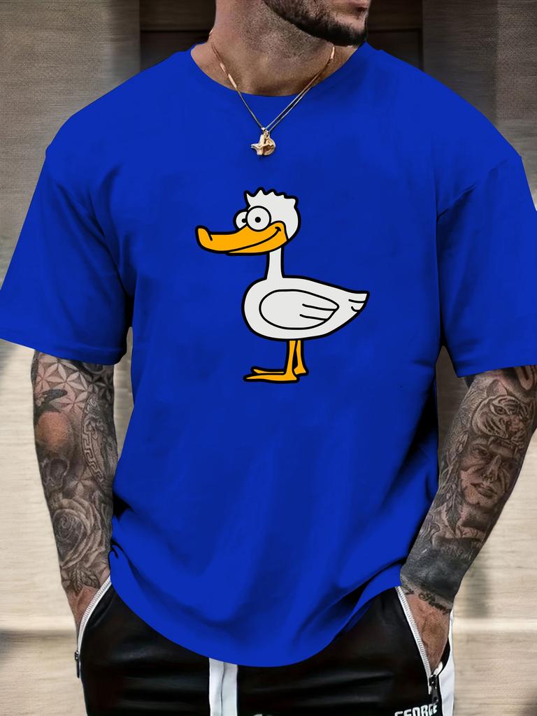 Mens Casual Tshirt Cartoon Duck Print Short Sleeve Round Neck Breathable Soft Oversized Fun Daily Wear Tee