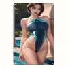Vintage Metal Wall Art Blue Bikini Summer Pool Retro Decor 8x12 Inch