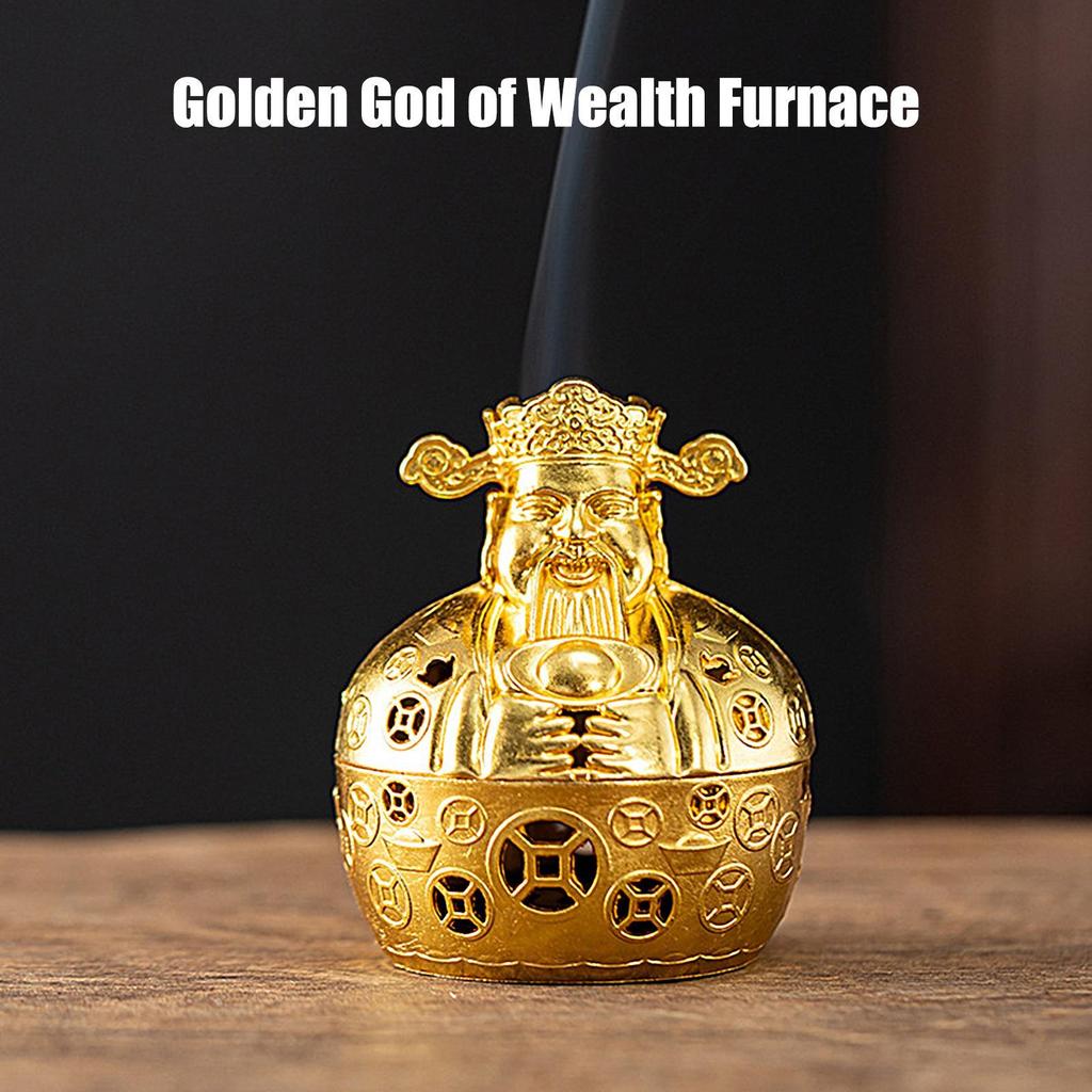 Alloy God of Wealth Mini Incense Burner Ornament Living Room Decoration Home Decor Family Church Aromatherapy Meditation