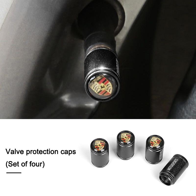 4pc Car Wheel Tire Valve Caps Auto Dustproof Protection Cover For Porsche Macan 918 911 Cayenne Carrera-GT 928 Panamera Boxster