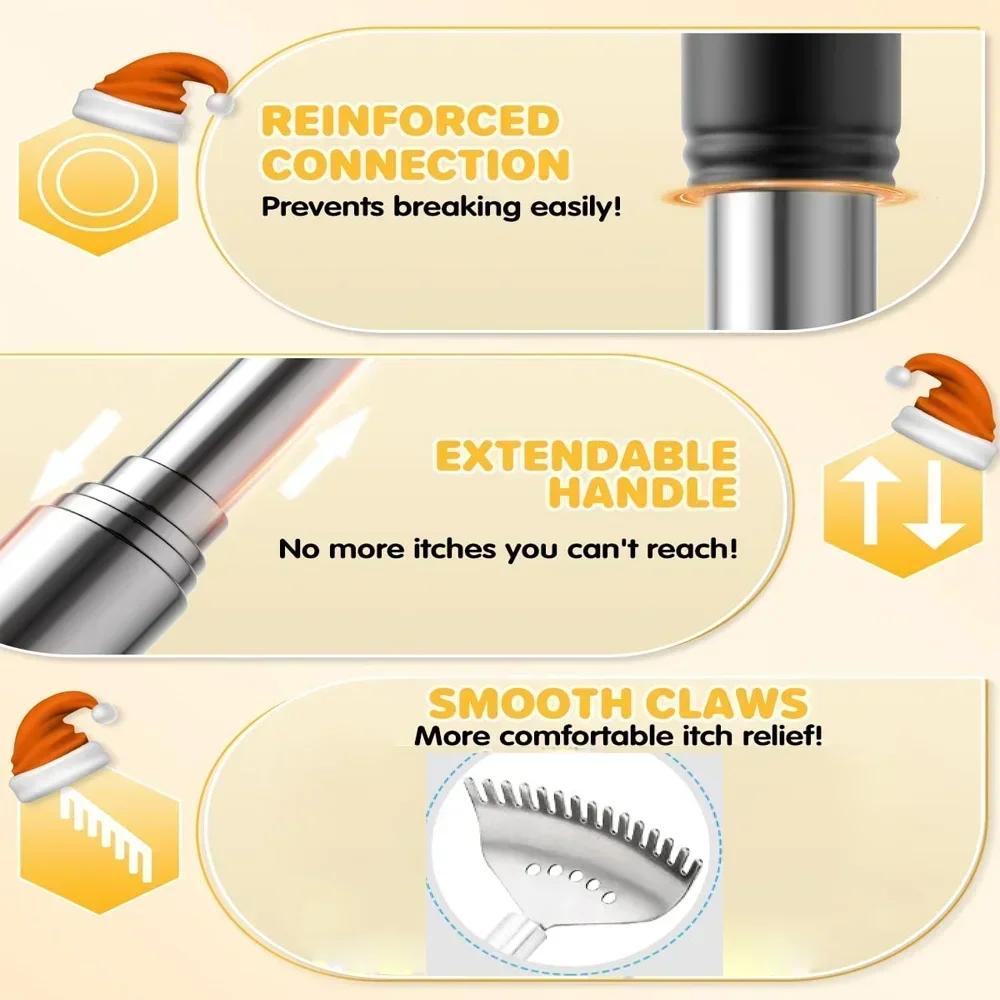 Upgraded Extendable Back Scratcher 15 Rakes Stainless Steel Portable Telescopic Back Scratcher Massage Tools Gifts for Men Women