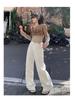 2024 Spring Women's High-Waisted White Wide-Leg Floor-Length Jeans
