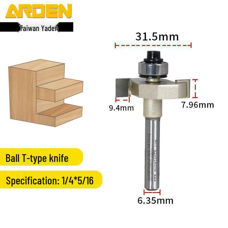 Taiwan Yaden T-Type Ball Bearing Edge Trimmer & Slotting Cutter for Woodworking