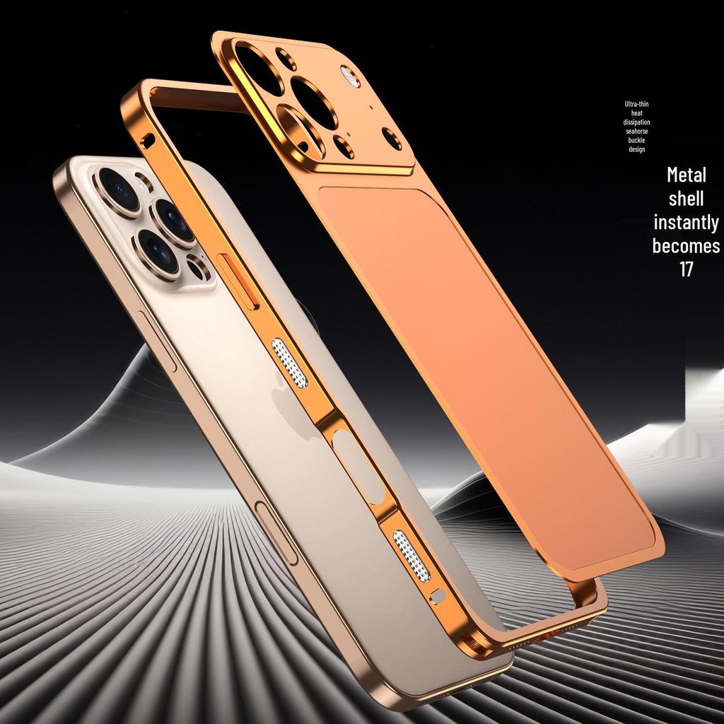 Aluminum Alloy Frame Protective Case for Apple 16 Pro Max with Metal Heat Dissipation Back Sticker