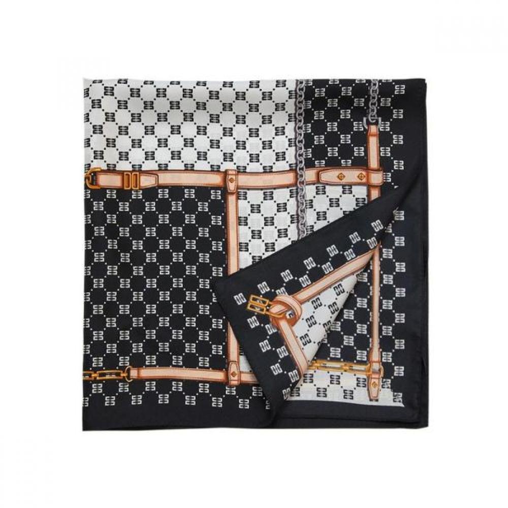 Daks Square Silk Scarf Black Dd Pattern Dcsc3e021