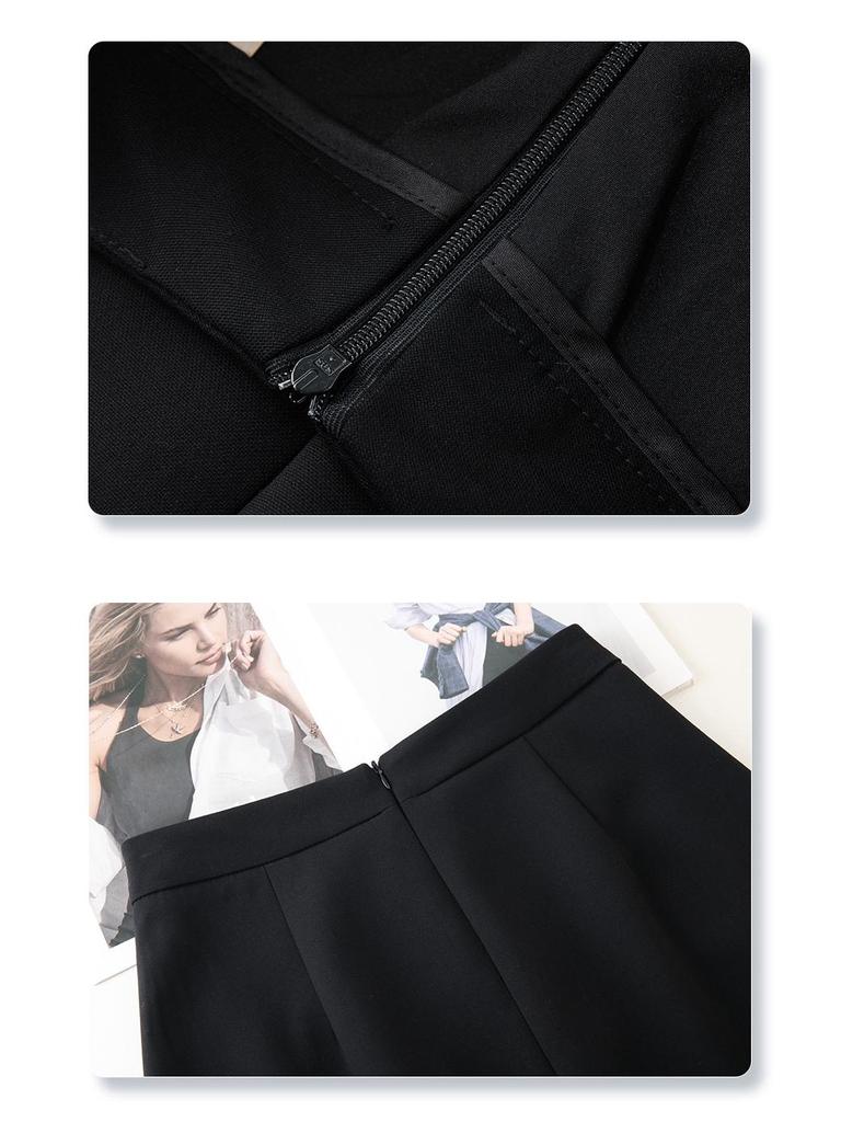 Women's Spring 2025 High-End Black Pleated Irregular Midi Skirt