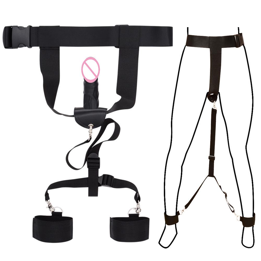 Waist  Belt with Detachable Dildo Handcuff Leather Harness Penis Holder Bondage Chastity Forced Orgasm Belt for Dildo Women