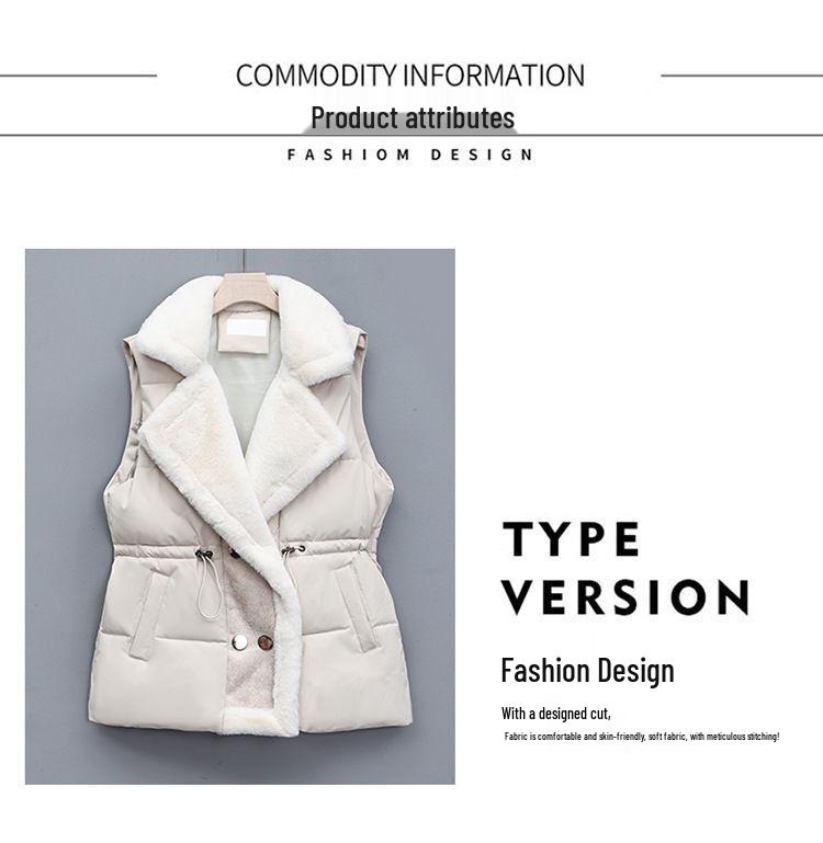 Women's Fur-Integrated Down Vest: 2025 Sleeveless Slimming Suit Collar with Waist-Cinching Design