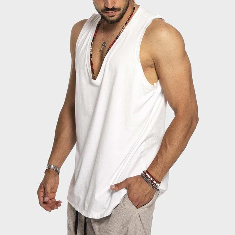 Men's Summer Sun Cotton Vest, New Solid Color Sleeveless Tank Top, Loose Casual Athletic Cami for Men