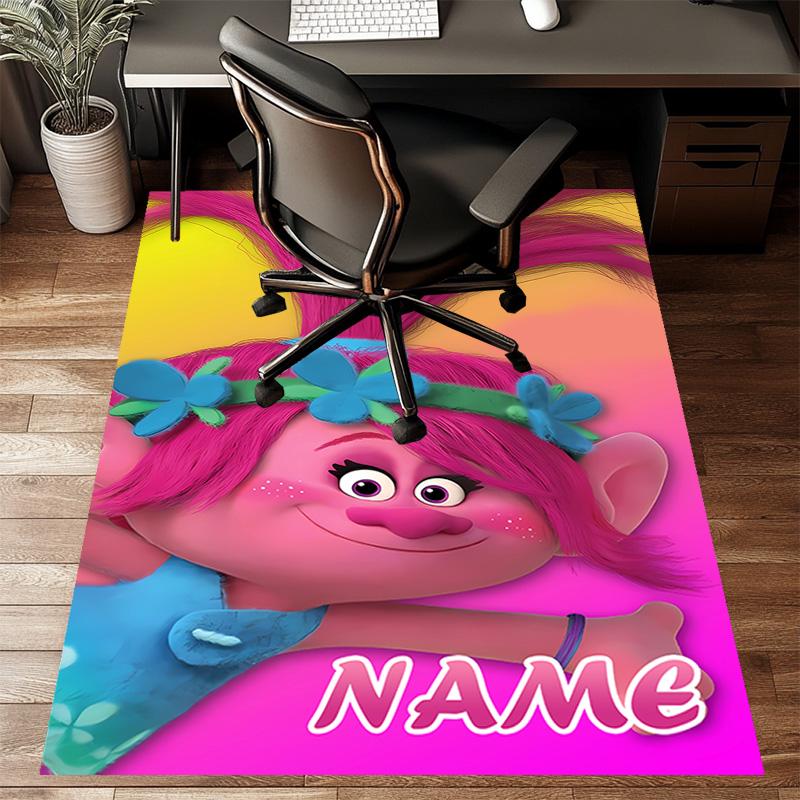 Custom Trolls Mat Personalized Name, Polyester Washable Indoor Entryway Rug, Gift for Christmas, Easter, Thanksgiving Day