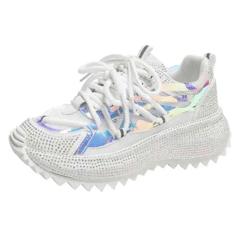 Spring Autumn Women Casual Sneakers Designers Rhinestone Diamond Thick Bottoms Shoes Female Tennis Trainers Jogging Walking Shoe