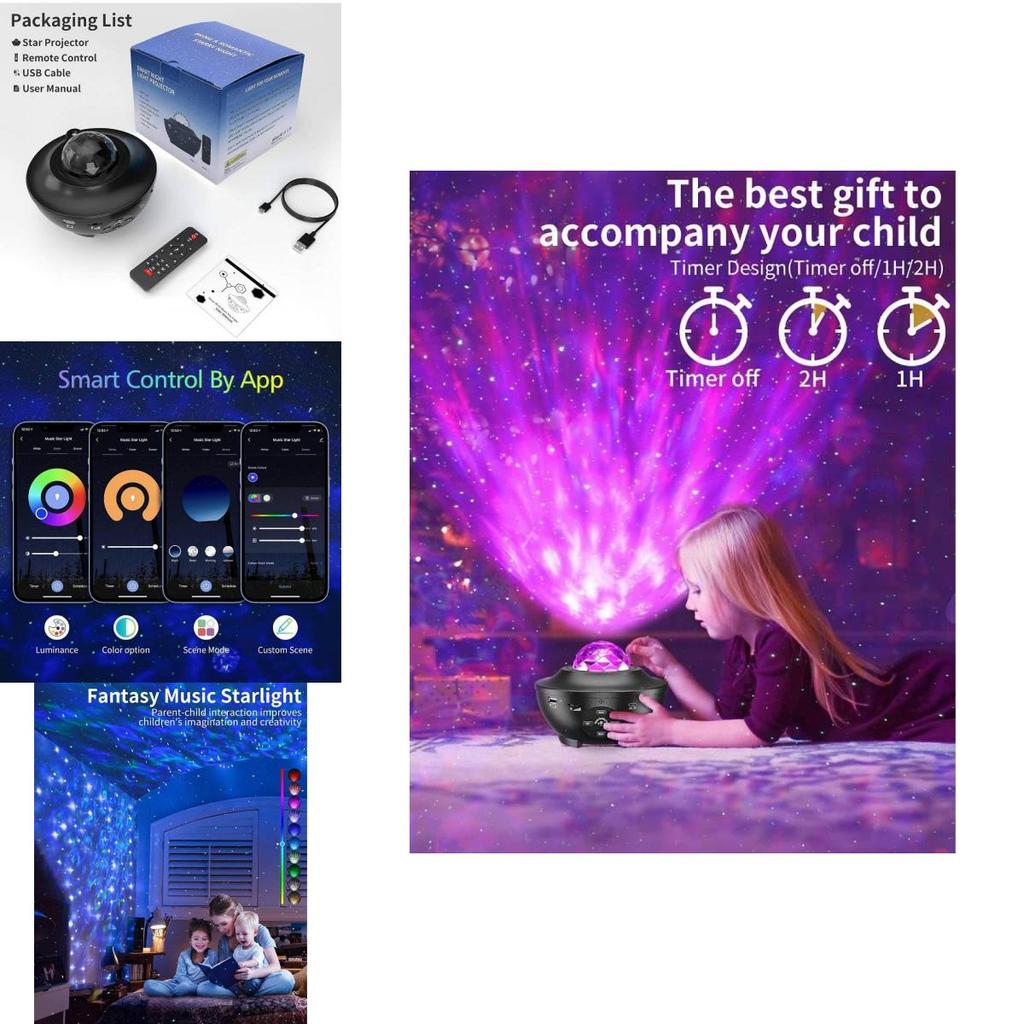 Stunning Laser Starry Sky Projector And Water Wave Night Light With Bluetooth Speaker