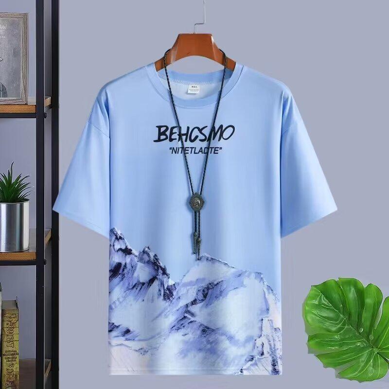 

Трендовая мужская летняя футболка с коротким рукавом в корейском стиле - модная повседневная одежда 4XL