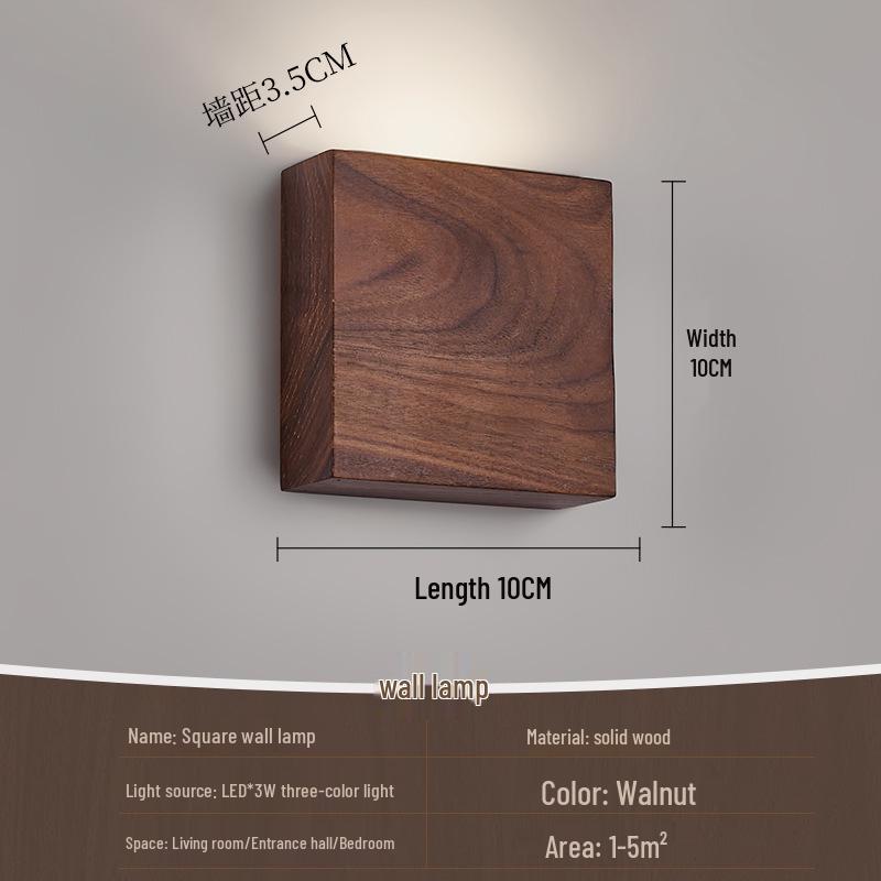 Mid-Century Solid Walnut Wall Lamp: Full Spectrum Eye Protection for Bedroom or Stairway