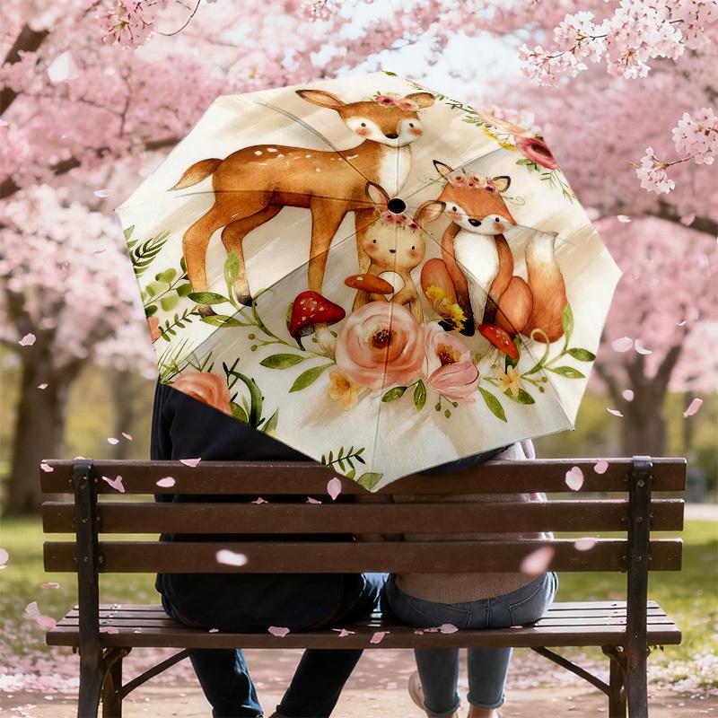 1pc Forest Animals Automatic Folding Umbrella, Heavy Duty 8 Rib Iron Frame,  Suitable for Travel, Daily Use, Birthday, Decor Gift M0104046