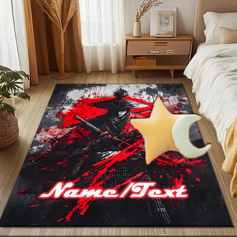1PC Custom Name Samurai Warrior Art Theme Floor Mat Ideal for Living Room, Game Rooms, Office, Bedroom,Floor Mat Playful Design