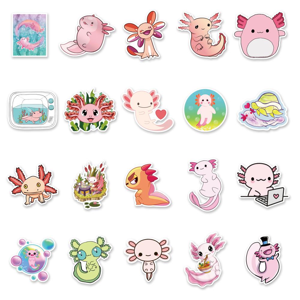 50 Cute Cartoon Cute Axolotl Notes Luggage Water Cup Skateboard Doodle Decorative Stickers