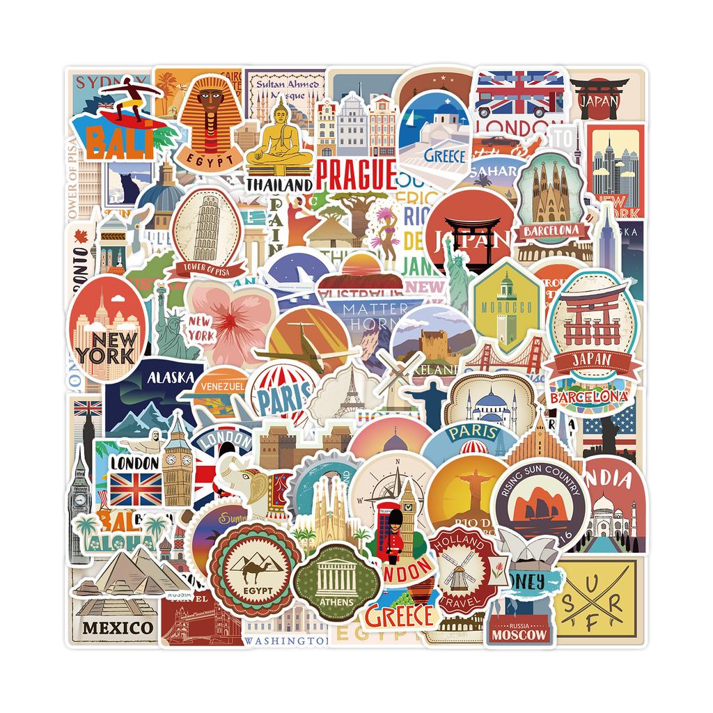 100 Travel Graffiti Stickers Suitcase Car Laptop Skateboard Mobile Phone Waterproof Decorative Stickers