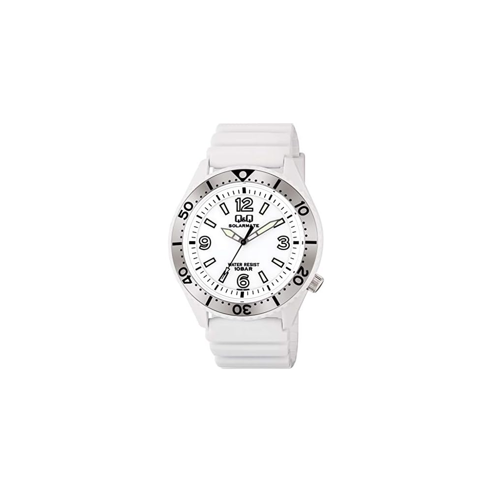 Citizen QQ Solar Analog Watch 10 ATM Water Resistant White Dial with Urethane Strap Men s White