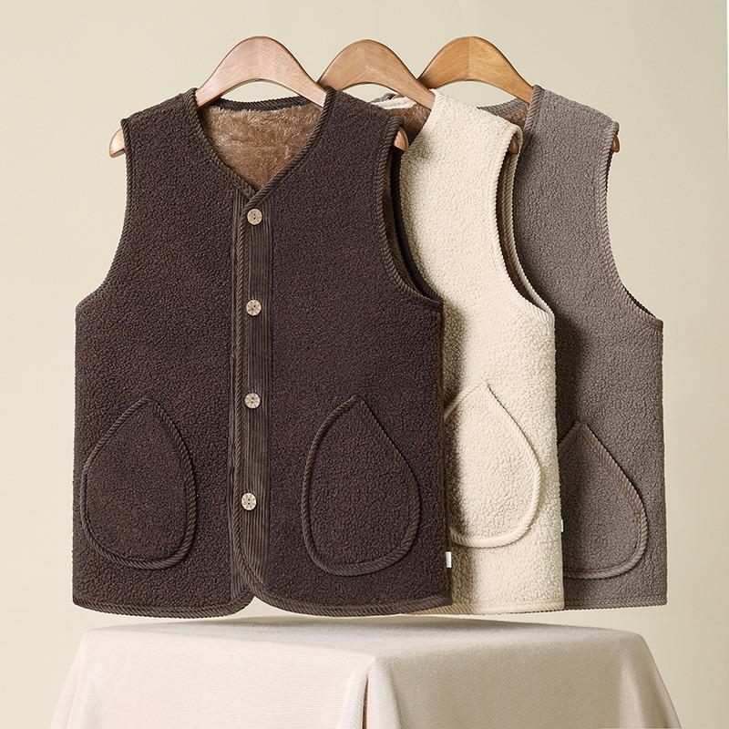Women Fleece Vest Senior Thick Warm Sleeveless Waistcoat For Autumn Winter