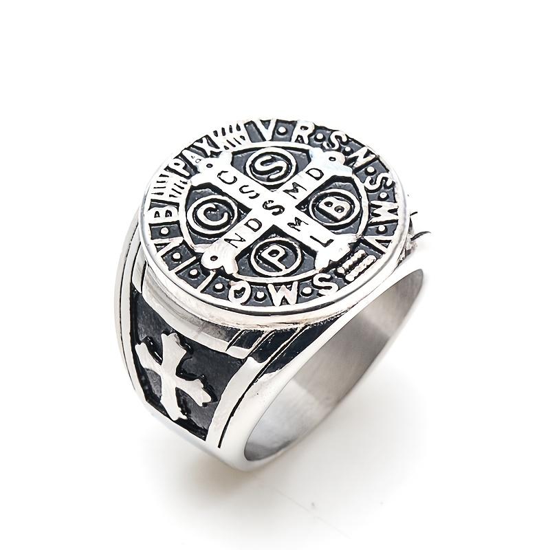 Vintage Coin Prayer Ring for Men & Women - Gothic Stainless Steel Jewelry with Latin Inscription, Hip Hop Unisex Band, 18K Golden Plated, Religious Sy 7#