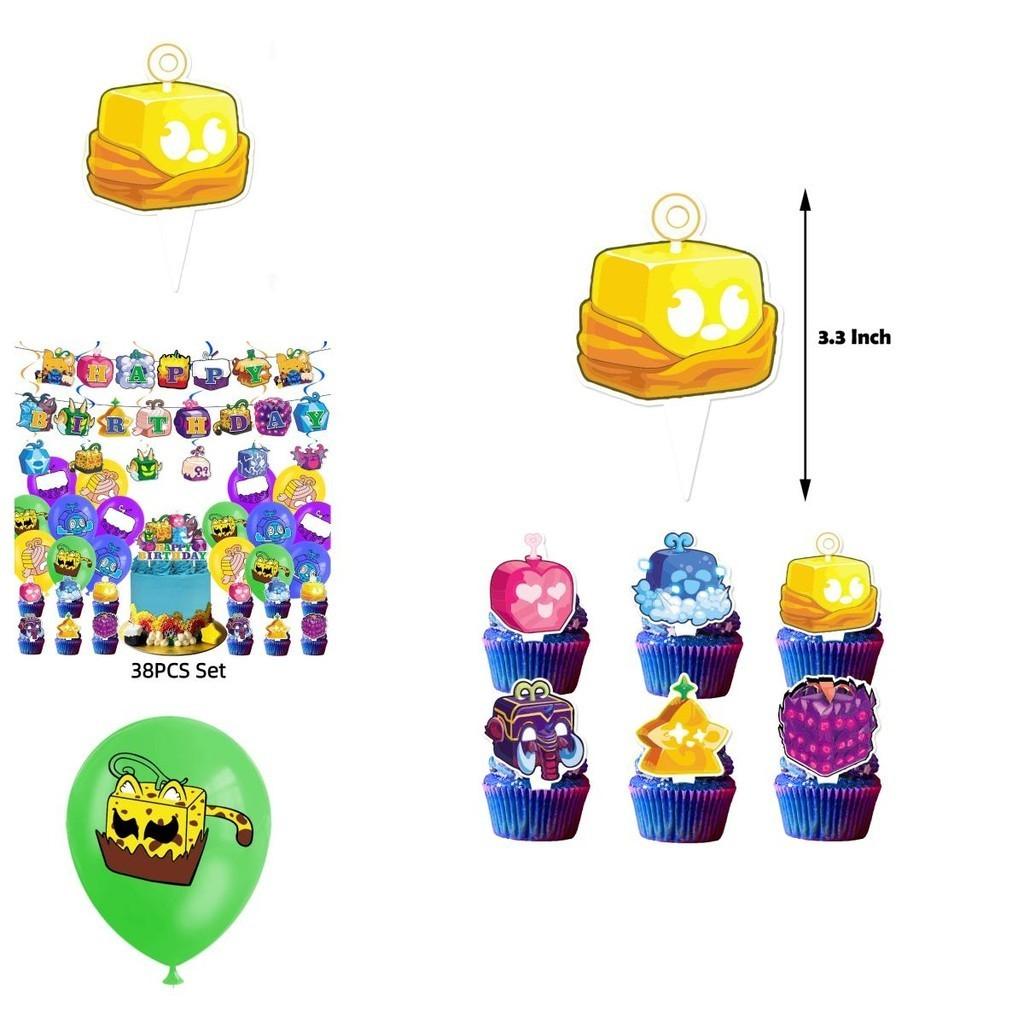 Blox Fruits Cartoon Theme Birthday Party Decorations Set Flags Balloons Cake Toppers