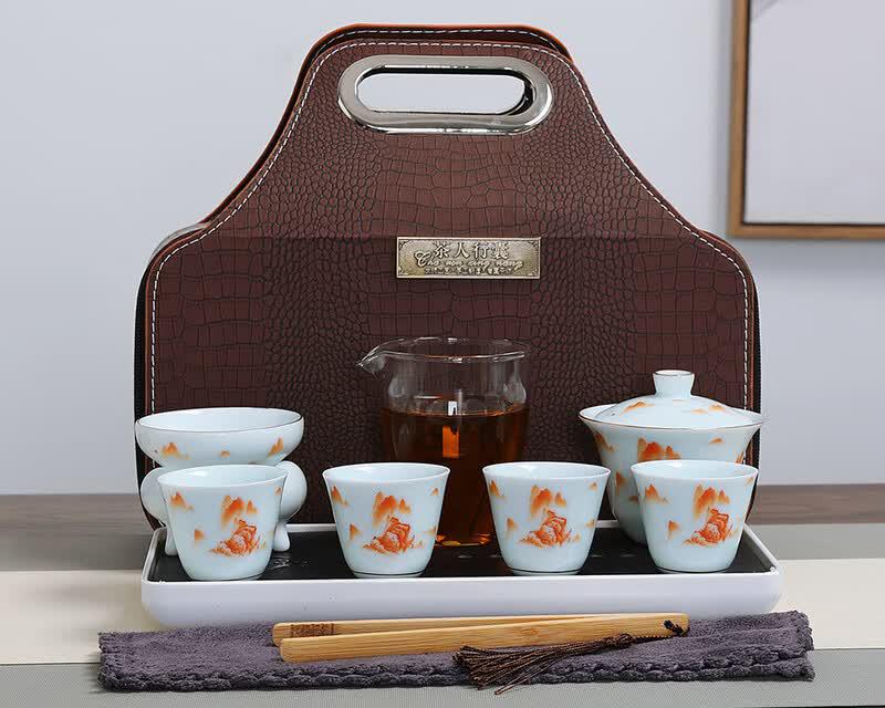 

Chaxun Celadon White Porcelain Travel Gaiwan Tea Set
