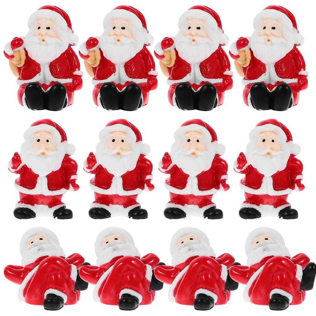 12 Pcs Mini Figurine Santa Claus Ornament Christmas Miniatures Ornaments Craft Party Supplies Resin Child Mini Craft Decor