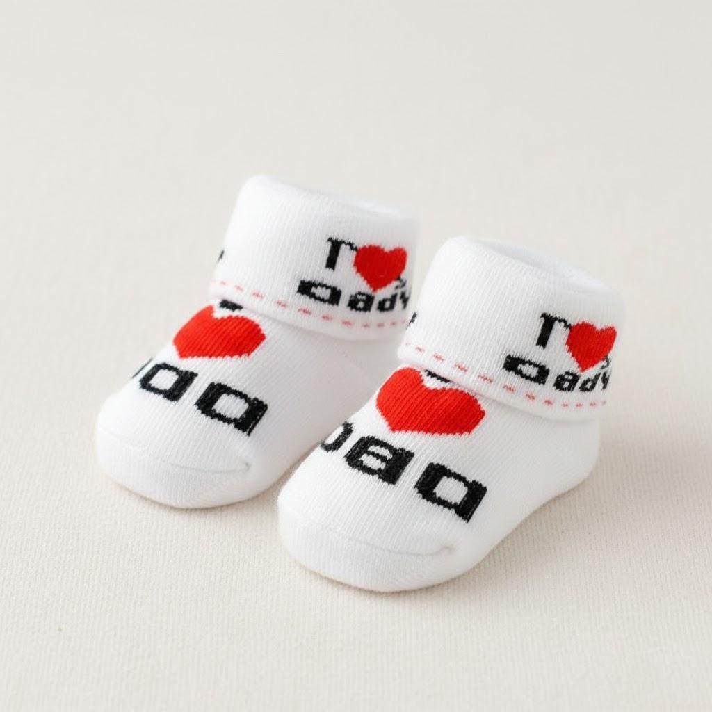 

Newborn Baby Socks 0-6 Months I Love Mom Dad White Cotton Infant Socks Gift Set for Baby Boys Girls Soft Cute Socks for Newborns
