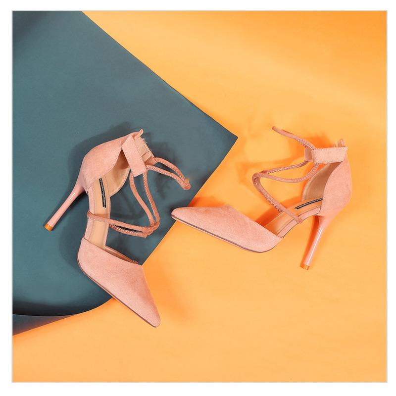 Sexy Pointed Toe Stiletto Heels Women S Cross Strap Flock Upper Shoes