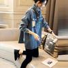 Vintage Blue Denim Shirt Women Loose Fit Korean Style Casual Stand Collar Blouse Spring Autumn Fashion