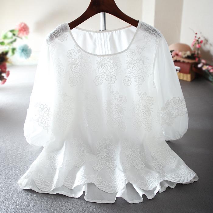 

Летний ретро цветочный вышитый топ-бэбидолл с рукавами-фонариками Large белый