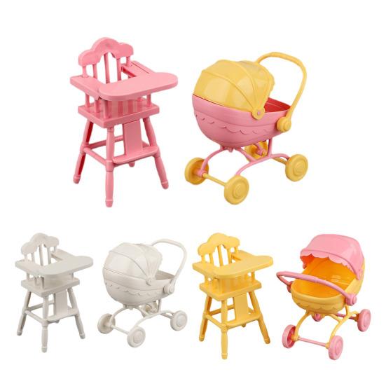 Mini Doll Stroller And High Chair Set for Dolls Realistic Baby Toy Stroller Lightweight Portable ABS Plastic Doll Accessories for Kids Imaginative