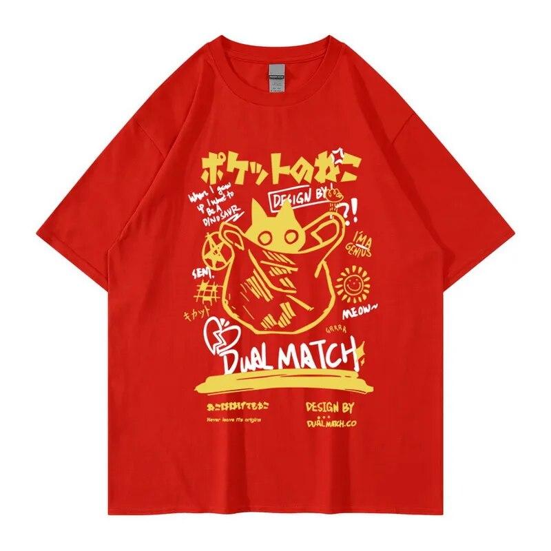 Unisex Cartoon T-Shirts 2023 Summer Harajuku Kawaii Cat Printed Short Sleeve Tees FeUnisex Couple Streetwear Loose Clothes Y2K Tops