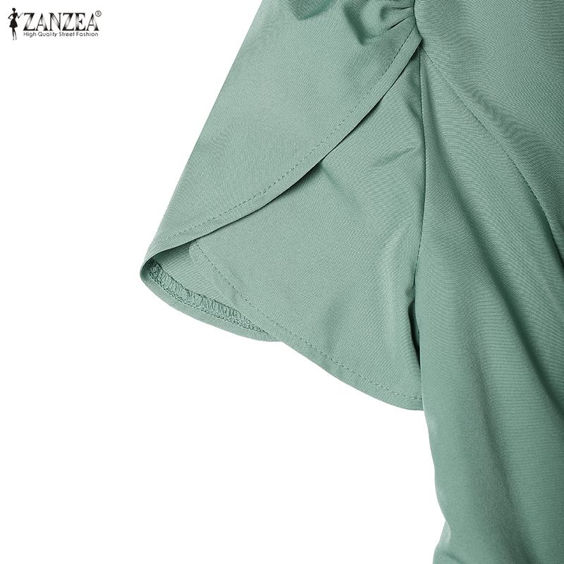 ZANZEA Women Elegant V-Neck Casual Short Sleeve Midi Dress