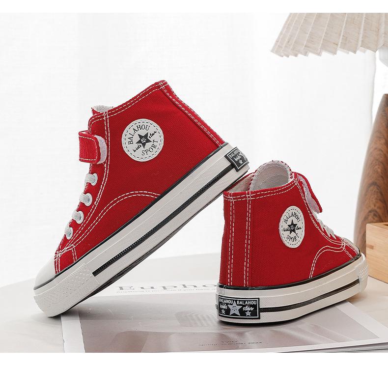 Spring/Autumn Canvas Velcro High-Top Shoes for Toddlers - Unisex Skate & Sports Shoes