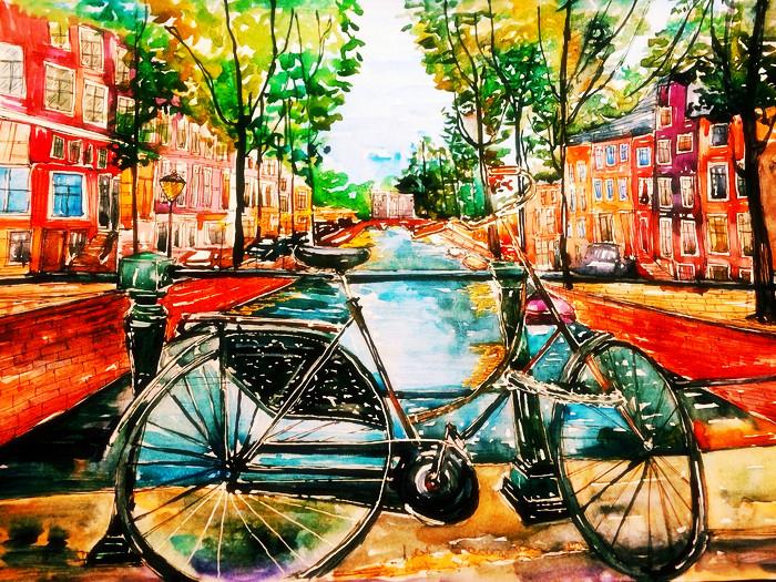 

Diy 5d полная алмазная живопись пейзажная вышивка квадратная круглая дрель городская улица велосипедная мозаика вышивка крестиком ручная работа искусство хобби Full Round 20x30CM