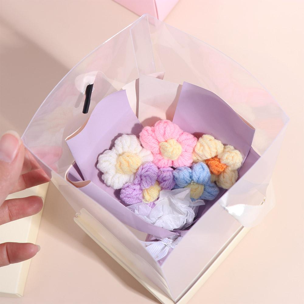 5PCS Transparent Handheld Flower Box Handbag Paper Box Bouquet Wrapping Bag Packing Material Portable Flower Bag Valentine Day